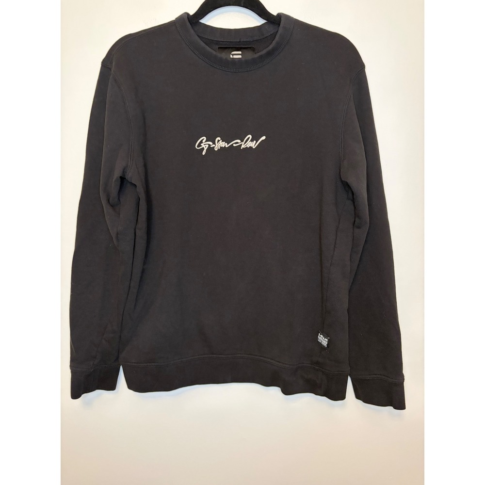 G-Star Raw Mens G-Script Logo Sweater Black Organic Cotton Crewneck Sweatshirt M